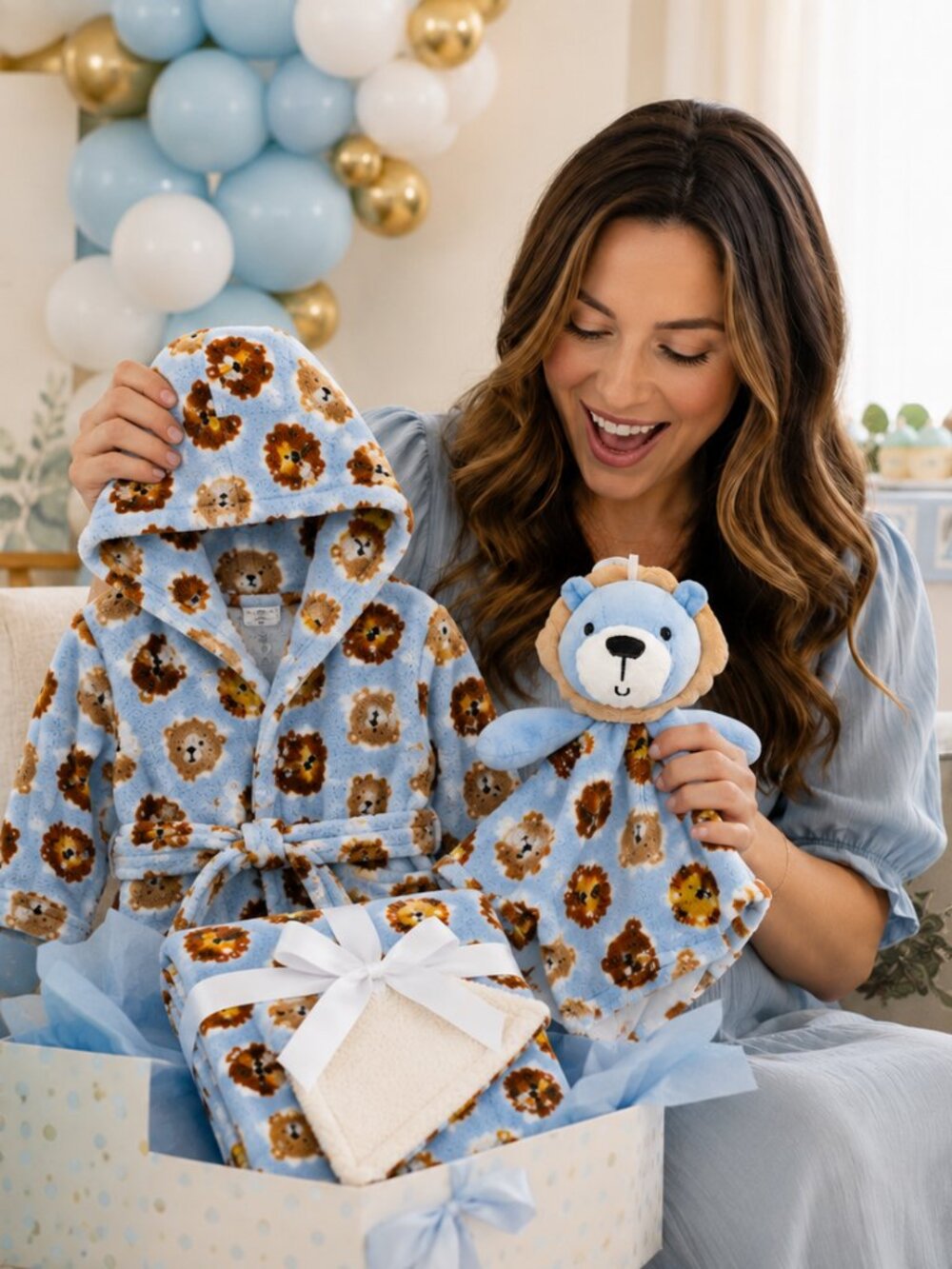 NWT Baby Essentials Baby Boy 3 Piece Gift Set | Plush Robe, Blanket & Lovey - Picture 2 of 3